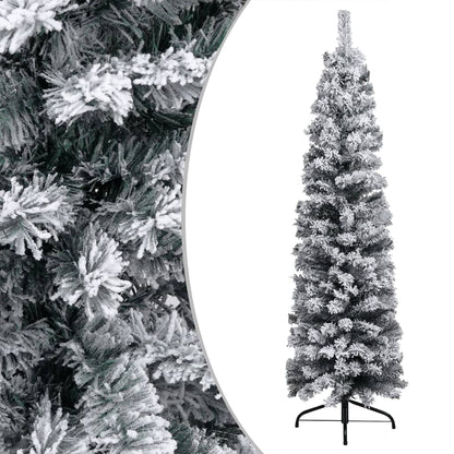 Slim Pre-lit Christmas Tree with Flocked Snow Green 94.5" PVC