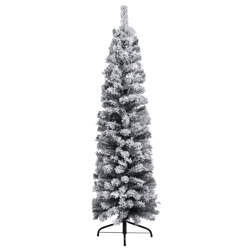 Slim Pre-lit Christmas Tree with Flocked Snow Green 94.5" PVC