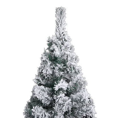 Slim Pre-lit Christmas Tree with Flocked Snow Green 94.5" PVC