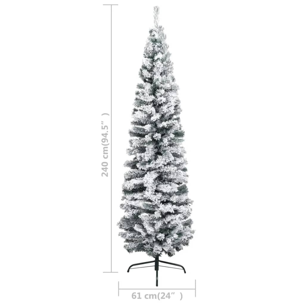 Slim Pre-lit Christmas Tree with Flocked Snow Green 94.5" PVC