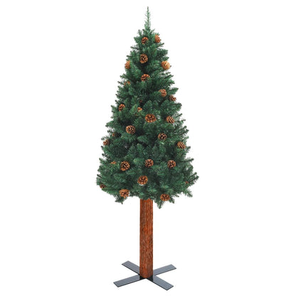 Slim Pre-lit Christmas Tree with Real Wood&Cones Green 59.1"