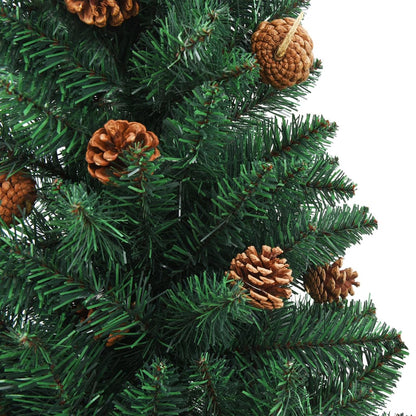 Slim Pre-lit Christmas Tree with Real Wood&Cones Green 59.1"