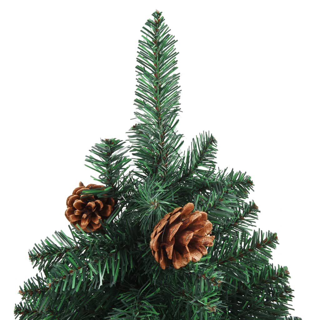 Slim Pre-lit Christmas Tree with Real Wood&Cones Green 59.1"