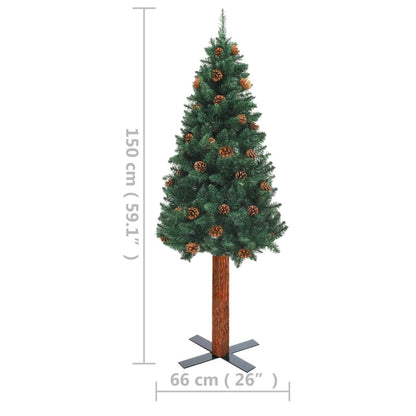 Slim Pre-lit Christmas Tree with Real Wood&Cones Green 59.1"