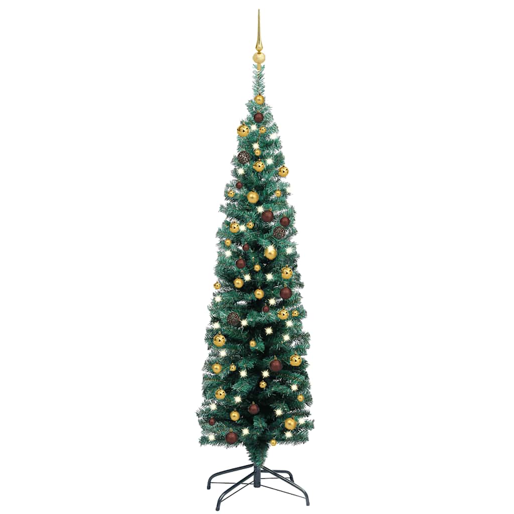 Slim Artificial Christmas Tree Green PVC, Steel, Plastic Slim
