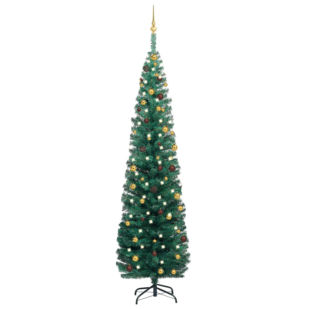 Slim Artificial Pre-lit Christmas Tree with Ball Set Green 94.5"