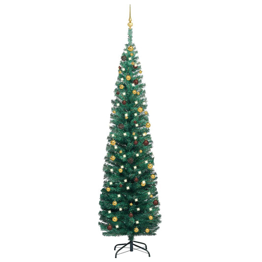 Slim Artificial Pre-lit Christmas Tree with Ball Set Green 94.5"