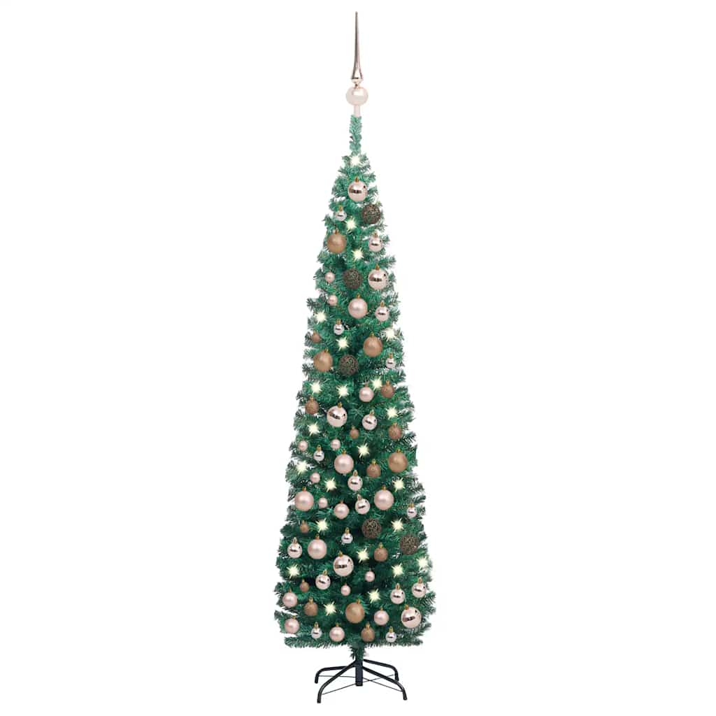 Slim Artificial Pre-lit Christmas Tree with Ball Set Green 70.9"