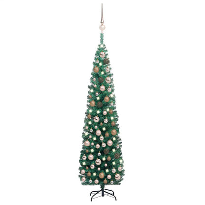 Slim Artificial Pre-lit Christmas Tree with Ball Set Green 70.9"
