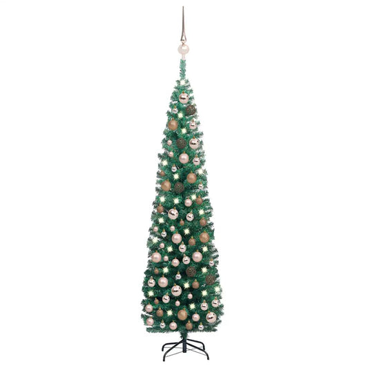 Slim Artificial Pre-lit Christmas Tree with Ball Set Green 70.9"