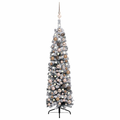 Slim Pre-lit Christmas Tree with Ball Set&Flocked Snow Green 47.2"