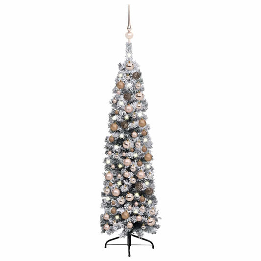 Slim Pre-lit Christmas Tree with Ball Set&Flocked Snow Green 47.2"