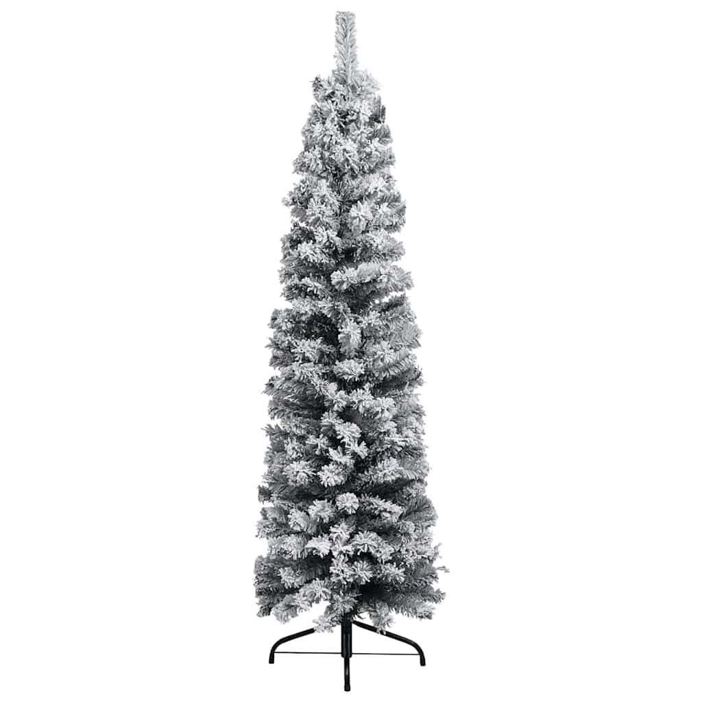 Slim Pre-lit Christmas Tree with Ball Set&Flocked Snow Green 47.2"