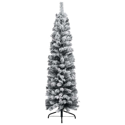 Slim Pre-lit Christmas Tree with Ball Set&Flocked Snow Green 47.2"