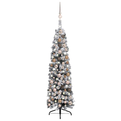 Slim Artificial Pre-lit Christmas Tree with Ball Set Green 59.1"