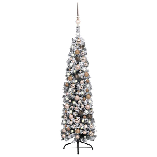 Slim Artificial Pre-lit Christmas Tree with Ball Set Green 59.1"