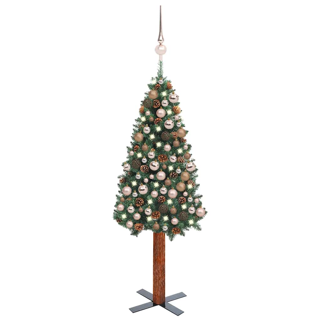 Slim Pre-lit Christmas Tree with Ball Set Green 70.9" PVC