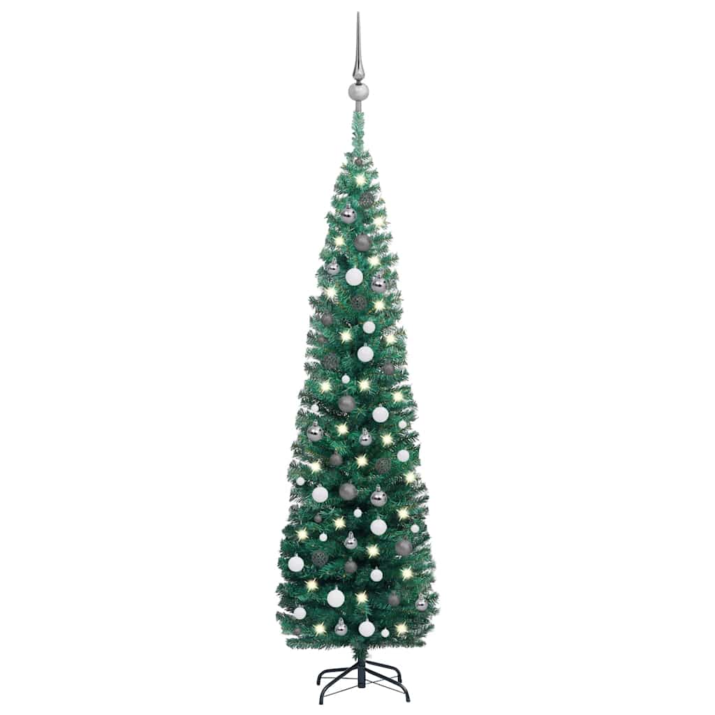 Slim Artificial Pre-lit Christmas Tree with Ball Set Green 82.7"