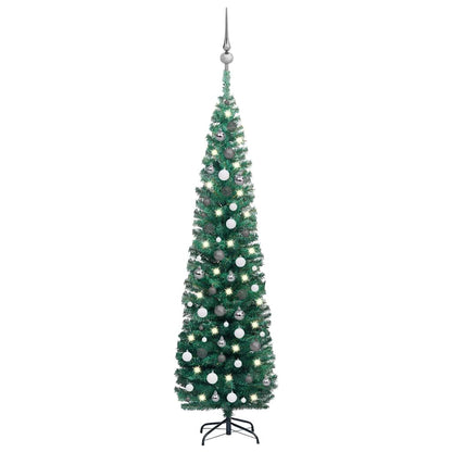 Slim Artificial Pre-lit Christmas Tree with Ball Set Green 82.7"