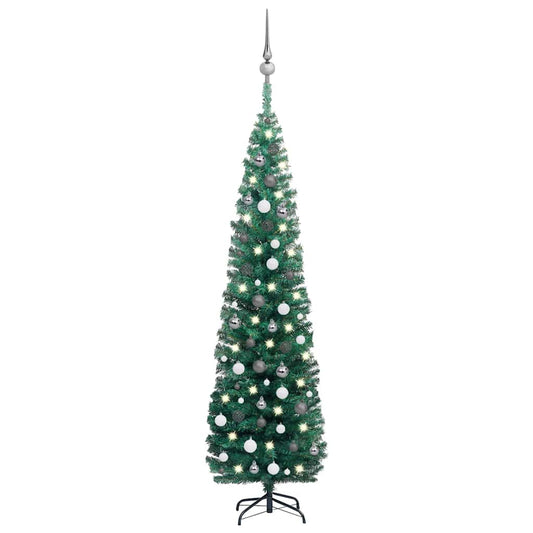 Slim Artificial Pre-lit Christmas Tree with Ball Set Green 82.7"