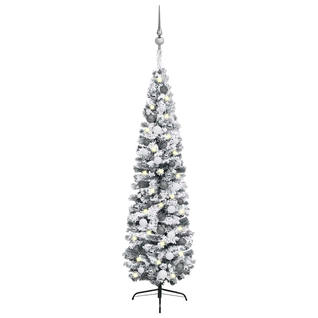 Slim Artificial Pre-lit Christmas Tree with Ball Set Green 82.7"