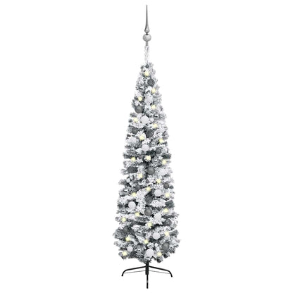 Slim Artificial Pre-lit Christmas Tree with Ball Set Green 82.7"