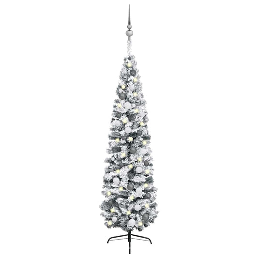 Slim Artificial Pre-lit Christmas Tree with Ball Set Green 82.7"