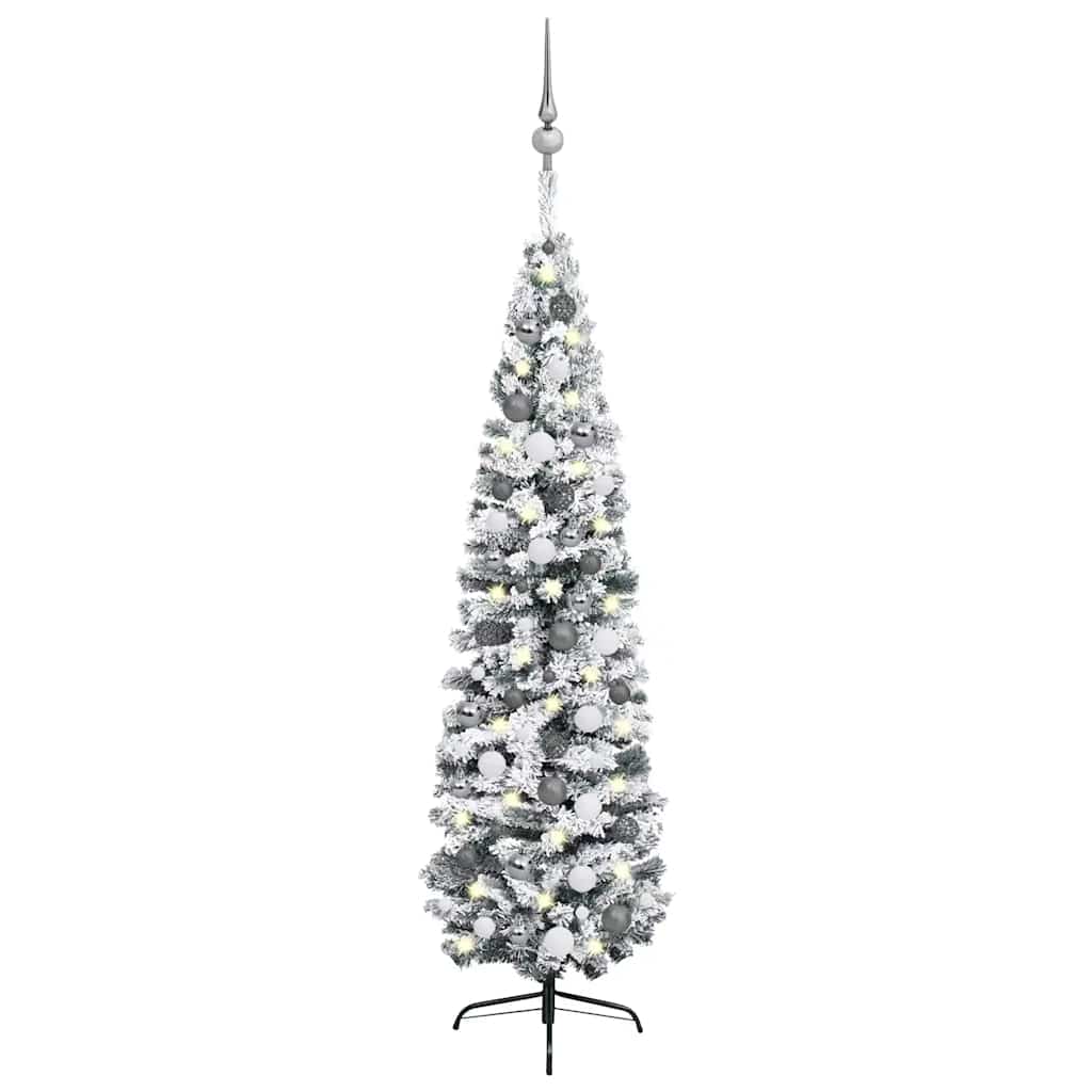 Slim Artificial Pre-lit Christmas Tree with Ball Set Green 94.5"