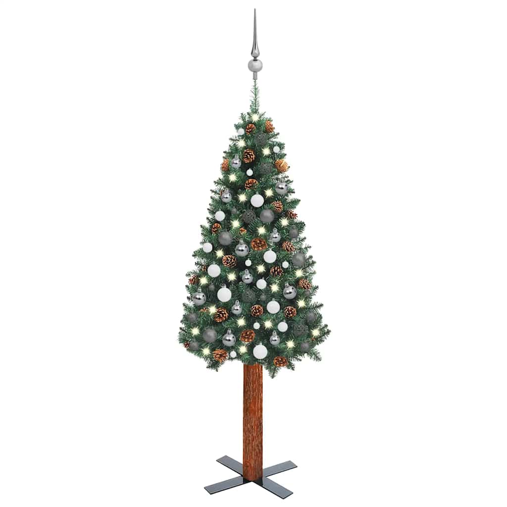 Slim Pre-lit Christmas Tree with Ball Set Green 59.1" PVC