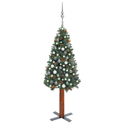 Slim Pre-lit Christmas Tree with Ball Set Green 59.1" PVC