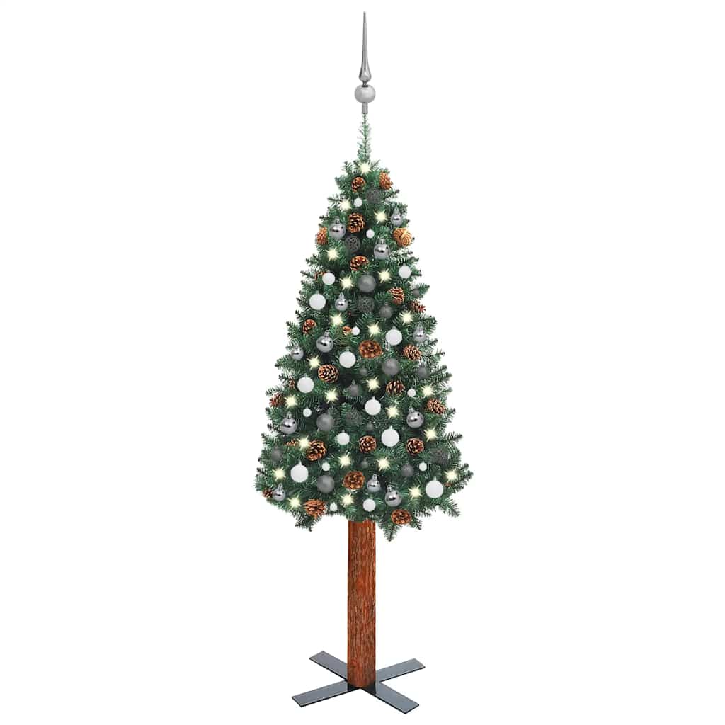 Slim Pre-lit Christmas Tree with Ball Set Green 70.9" PVC