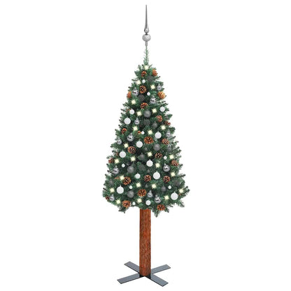 Slim Pre-lit Christmas Tree with Ball Set Green 70.9" PVC