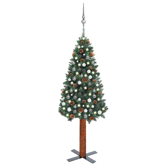 Slim Pre-lit Christmas Tree with Ball Set Green 82.7" PVC