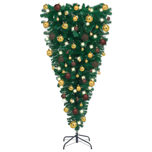 Upside-down Artificial Pre-lit Christmas Tree with Ball Set 47.2"