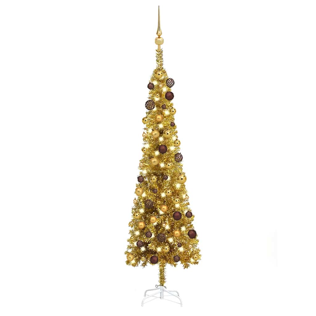 Slim Pre-lit Christmas Tree with Ball Set Gold 59.1"