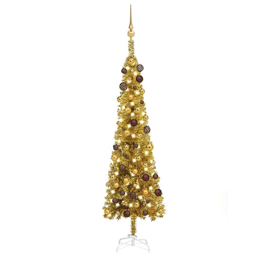Slim Pre-lit Christmas Tree with Ball Set Gold 59.1"