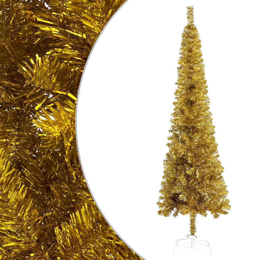 Slim Pre-lit Christmas Tree with Ball Set Gold 59.1"