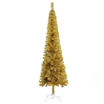 Slim Pre-lit Christmas Tree with Ball Set Gold 59.1"