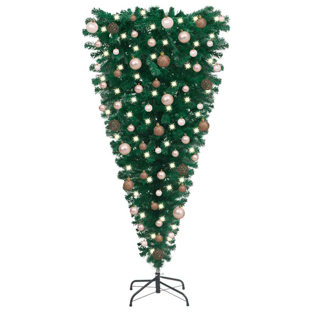 Upside-down Artificial Pre-lit Christmas Tree with Ball Set 70.9"