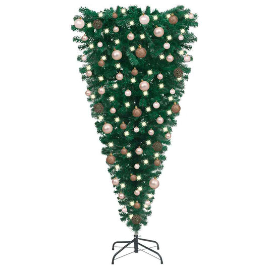 Upside-down Artificial Pre-lit Christmas Tree with Ball Set 70.9"