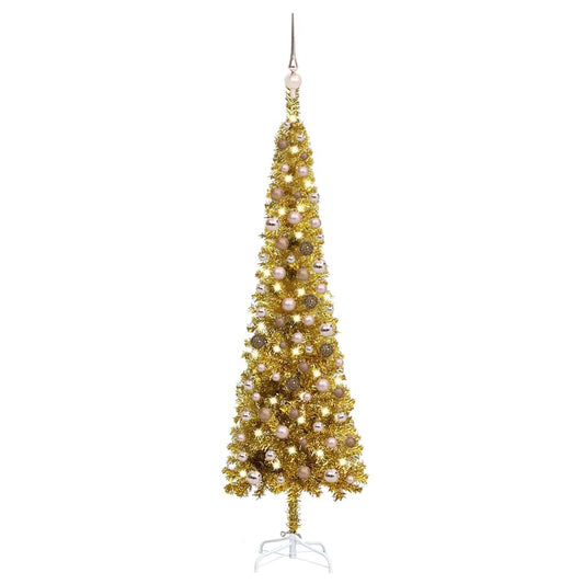 Slim Pre-lit Christmas Tree with Ball Set Gold 59.1"