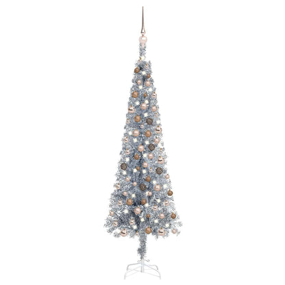 Slim Pre-lit Christmas Tree with Ball Set Silver 59.1"