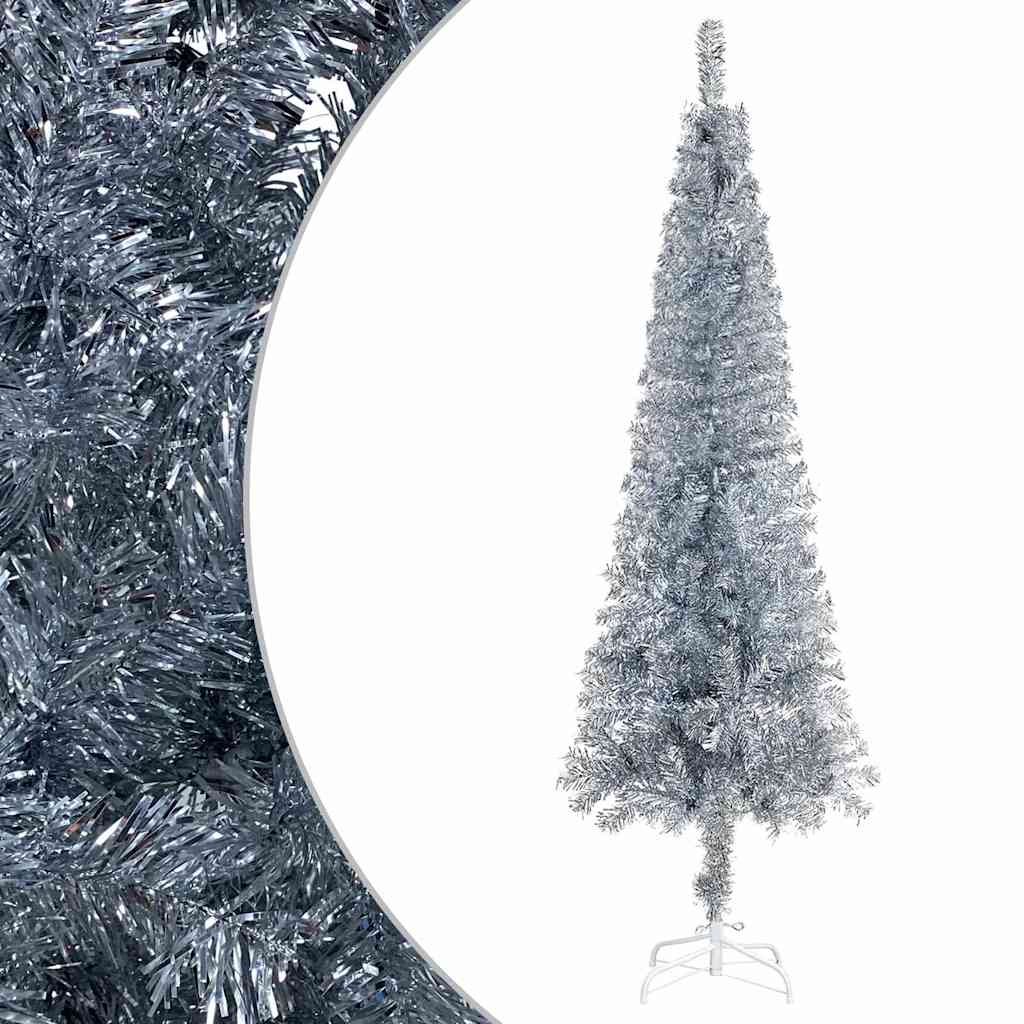 Slim Pre-lit Christmas Tree with Ball Set Silver 59.1"