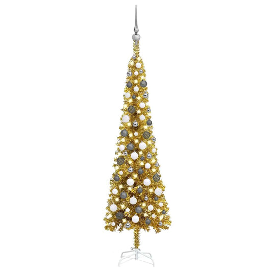 Slim Pre-lit Christmas Tree with Ball Set Gold 59.1"