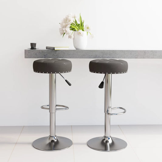 Bar Stool Set of 2 Black Polyester, Plywood, Chrome-Finished Steel