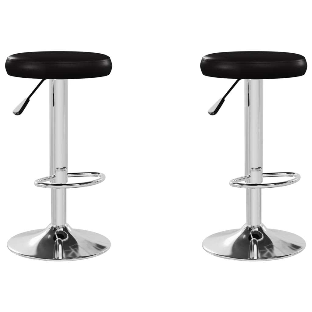 Bar Stool Set of 2 Black Faux leather, Chromed steel Adjustable