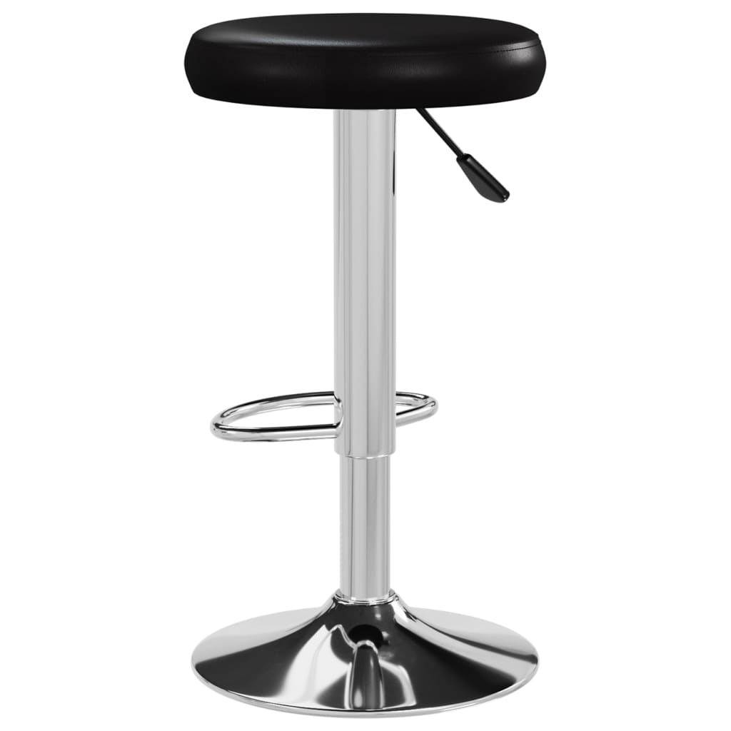 Bar Stool Set of 2 Black Faux leather, Chromed steel Adjustable