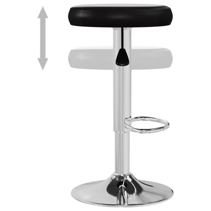 Bar Stool Set of 2 Black Faux leather, Chromed steel Adjustable
