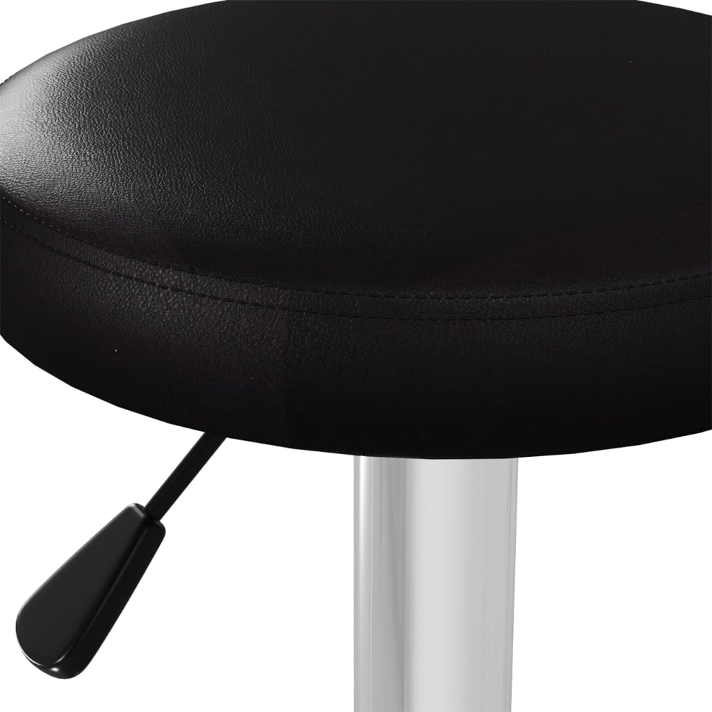 Bar Stool Set of 2 Black Faux leather, Chromed steel Adjustable