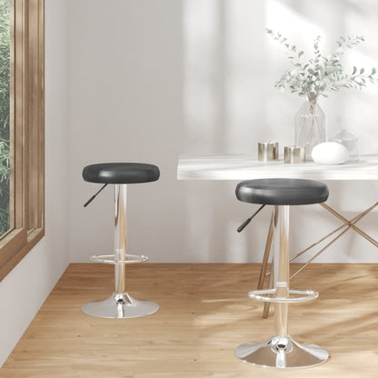 Bar Stool Set of 2 Black Faux leather, Chromed steel Adjustable